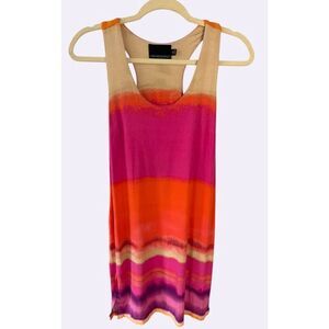 Cynthia Rowley Geometric Knit Shift Dress Racerback Pink Orange Cream XS